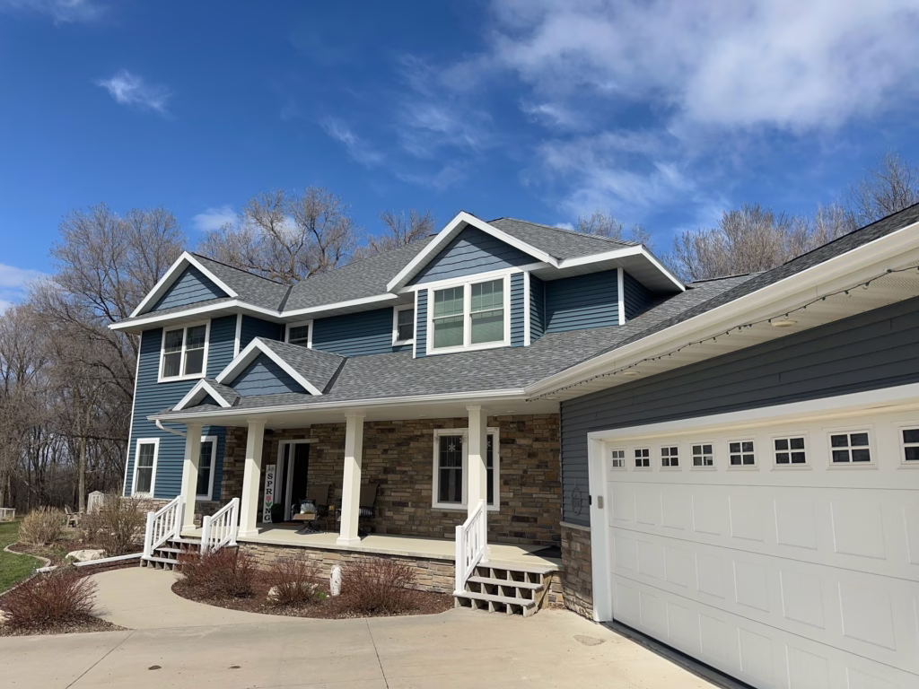 Blue House With New Roof